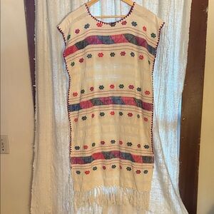 Oaxacan Dress with Fringe, Bohemian Vibes, Handmade in Mexico